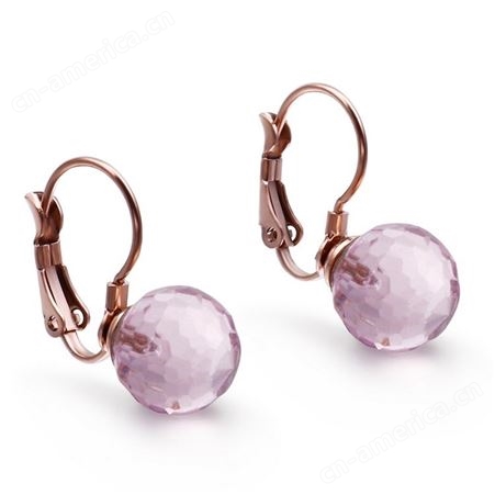 速卖通货源多彩水晶玻璃短款耳夹时尚简约钛钢玫瑰金耳饰品直销