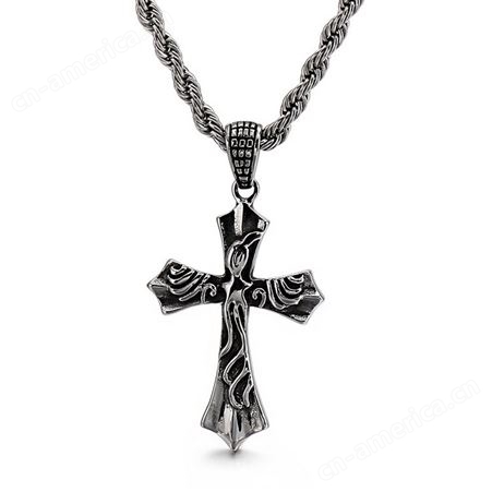 欧美复古十字架钛钢吊坠 哥特式男士不锈钢个性项链饰品