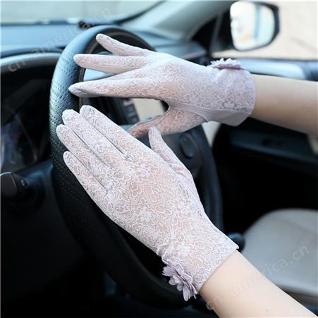 开车骑行防晒手套 厂家供应 带透气孔防晒手套 女式蕾丝手套