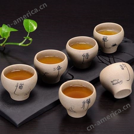 己米粗陶茶具酒杯 小礼品赠品陶瓷 大号单杯小茶碗 主人杯个人茶杯品茗杯 煮茶杯