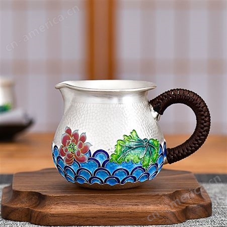 珐琅彩999公道杯茶具价格 手工掐丝银公道杯家用茶具茶器