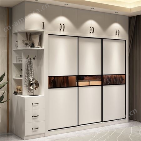 白色衣柜家用卧室现代简约经济型包安装推拉门柜子实木滑移门衣橱