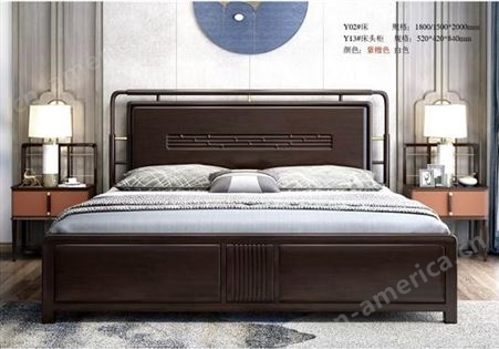 周村实木家具床 实木双人床 简约床定制 欧美双人床 双人床价格