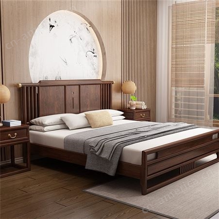 禅意新中式全实木床 简约白蜡木主卧床 储物高箱1.8米1.5m民宿家具 可定做