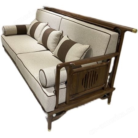 实木乌金木白蜡木胡桃木沙发 新中式布艺沙发组合 客厅大小户型现代简约禅意家用 可定做