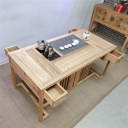 新中式茶桌椅简约 现代实木家用白蜡木功夫茶台茶几茶具套装一体禅意 可定做