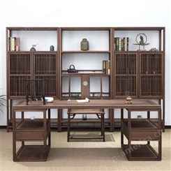 新中式办公桌椅组合 全实木老板桌 总裁桌祥云大班公室家具 可定做