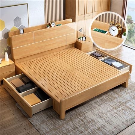 新中式实木床 1.8米主卧白蜡木双人大床 现代简约1.5米婚床轻奢床 可定做