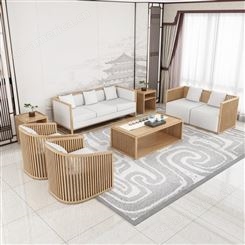 新中式实木沙发组合 禅意客厅 布艺沙发酒店会所民宿样板房家具定制 可定做