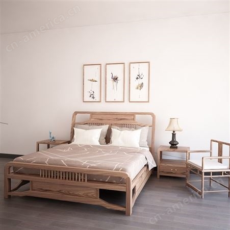 新中式实木床 1.8米双人床现代简约轻奢风 1.5高箱储物床主卧大婚床 可定做