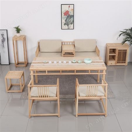 新中式白蜡木茶桌椅组合 仿古禅意茶台全实木 简约现代茶室茶艺茶桌 可定做