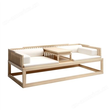 新中式白蜡木罗汉床 禅意简约实木客厅民宿罗汉塌沙发床 推拉榻定制 可定做