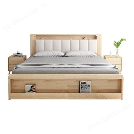 新中式实木床 现代简约1.5米双人床轻奢中式软靠主卧大床1.8储物床 可定做