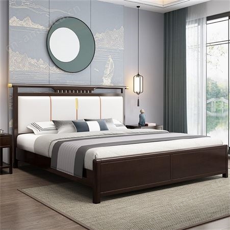 新中式实木床 软包靠背1.8米双人主卧室家具 1.5m现代简约轻奢婚床 可定做