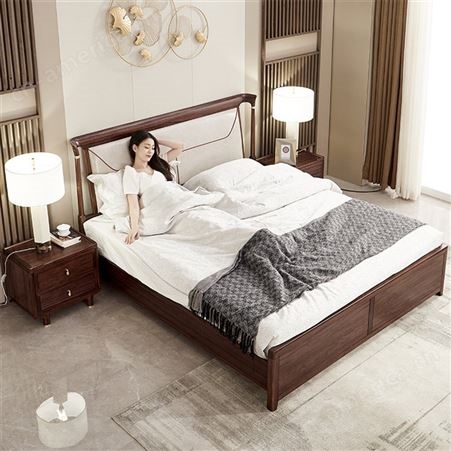 新中式实木白蜡木床 1.8米双人床 现代简约轻奢1.5M软靠主卧室婚床 可定做